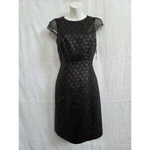Calvin Klein Dress Sz 4 Black Polka Dot Sheer Cap Sleeve Sheath NWT $134